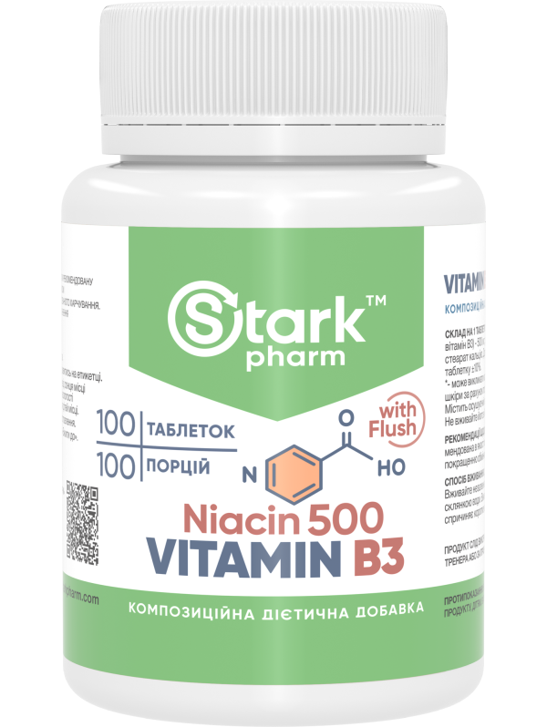 Stark Niacin (Vitamin B3 with Flush) 500 мг 100 таблеток (вітамін B3 з ефектом почервоніння)