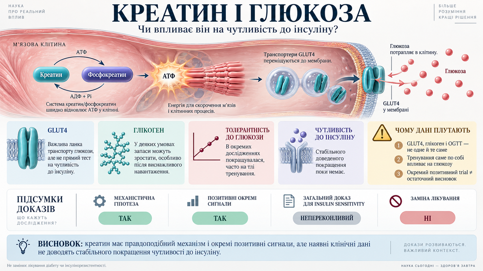 Креатин при діабеті 2 типу — вплив на HbA1c, GLUT4 та толерантність до глюкози