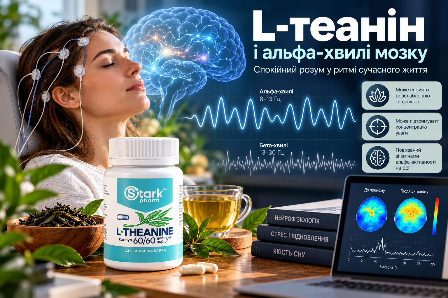 L-теанін та ЕЕГ — альфа-хвилі, розслаблення, увага й обмеження клінічних досліджень
