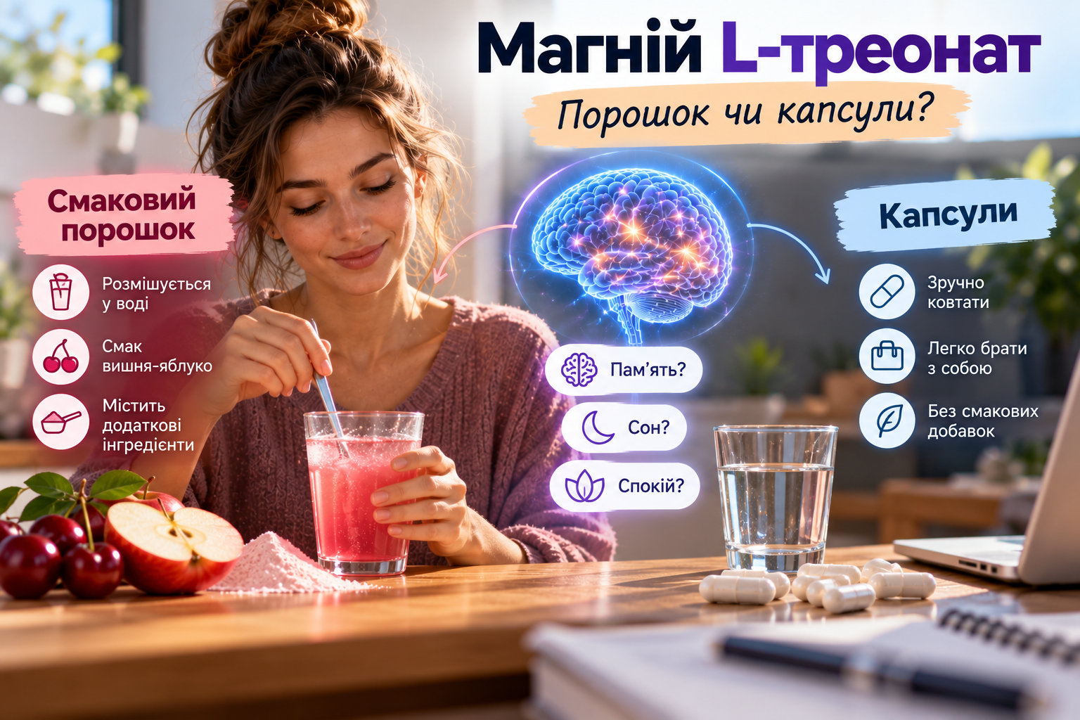 Магний L-треонат в порошке и капсулах – вкусовая версия, состав и удобство использования.