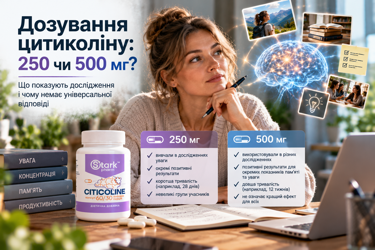 Цитиколін 250 і 500 мг — дозування в дослідженнях уваги, пам’яті та когнітивних функцій